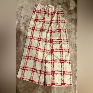 Marni Cream and Red Wide-Leg Plaid Pants